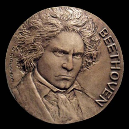 Beethoven, 150 anni dalla nascita, fusione in bronzo, diam. mm 140 -  2020